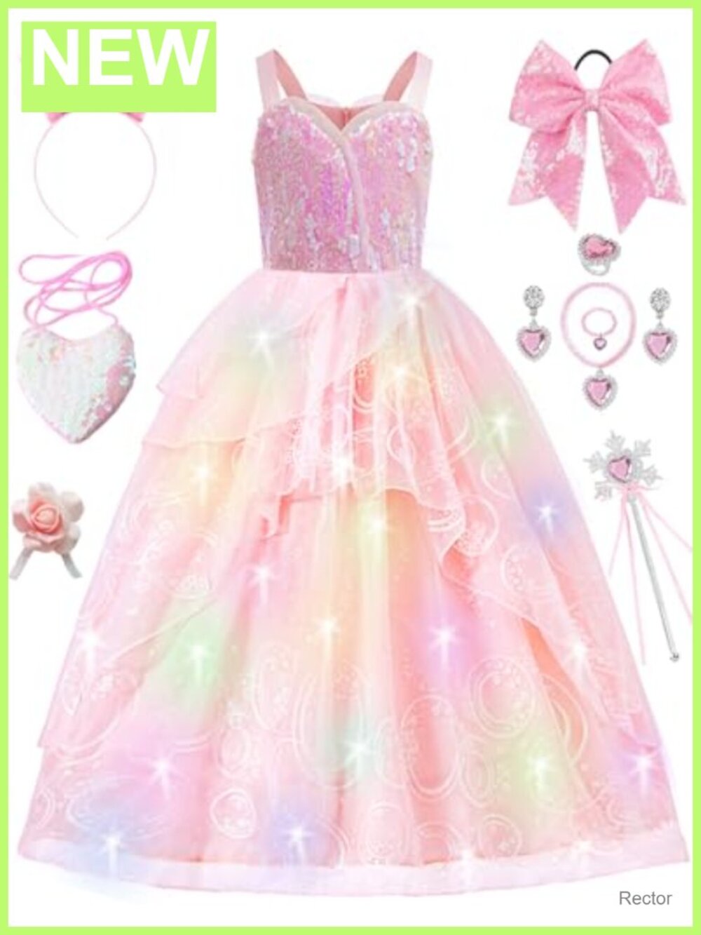 Girls Pink Witch Costume Dress Light Up Kids Halloween Cosplay